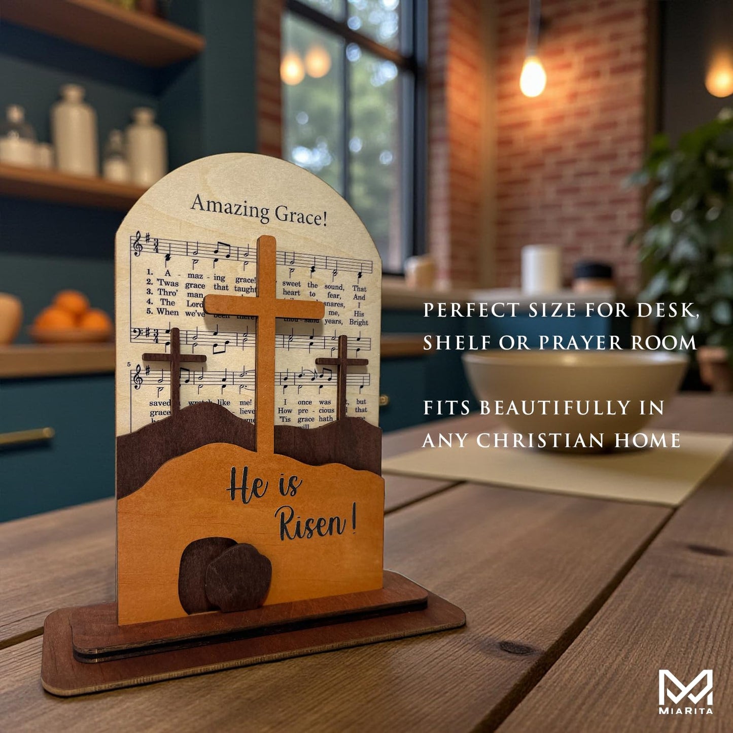 He Is Risen Sign Easter Decorations For Home, Amazing Grace Layered Wood Plaque, Easter Gifts For Women, Men, Adults, Religious Christian Gifts For Women