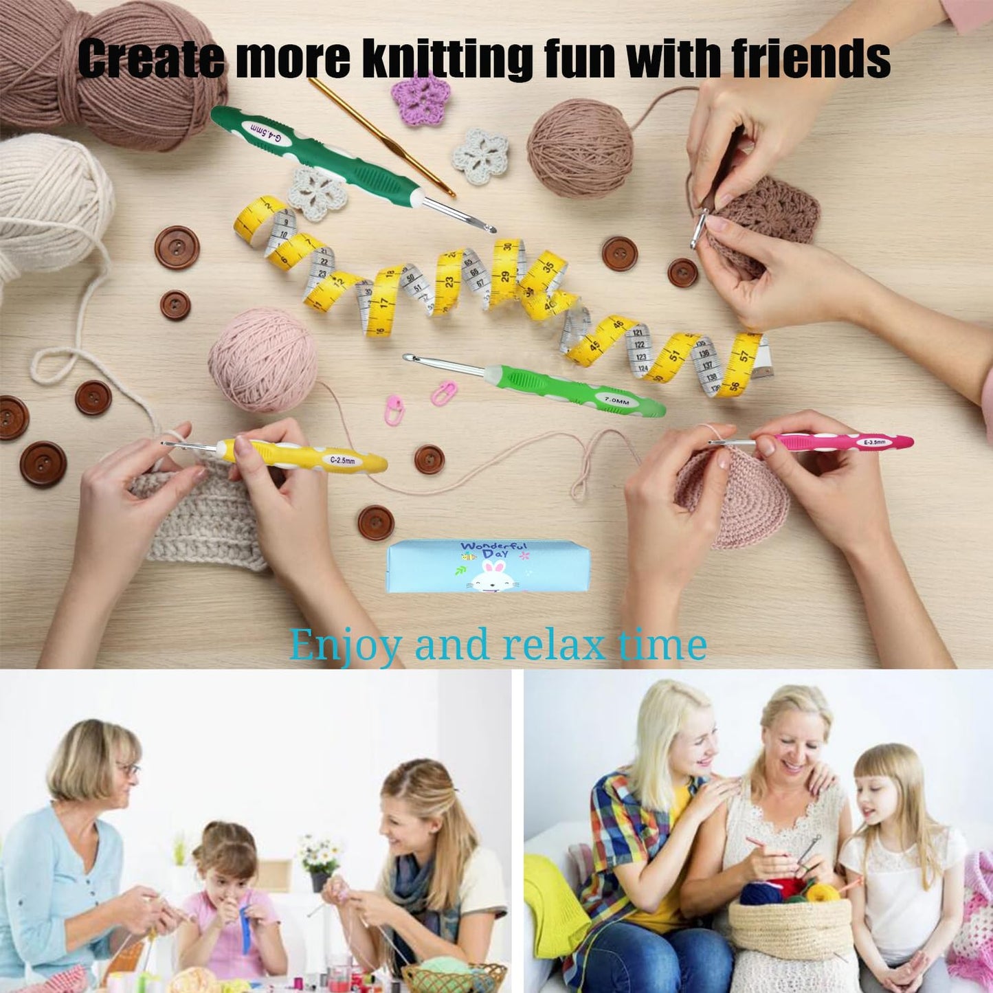 Weabetfu 13 Size Crochet Hook Set,2mm(B)-10mm(N) Ergonomic Crochet Hooks with Case,Extra Long for Arthric Hands,Soft Grip Crochet Hooks Needles for Beginners&Gift