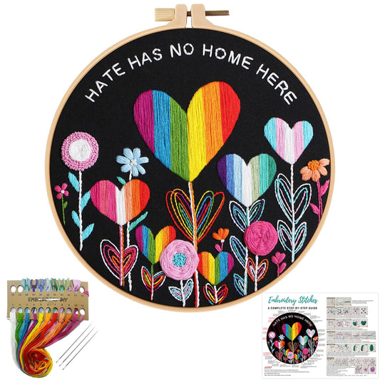 Louise Maelys Flower Beginners Embroidery Kits,Cross Stitch Kit for Adults,DIY Needlepoint with LGBT Love Pattern,Including Cloth, Needles,Threads and Instruction