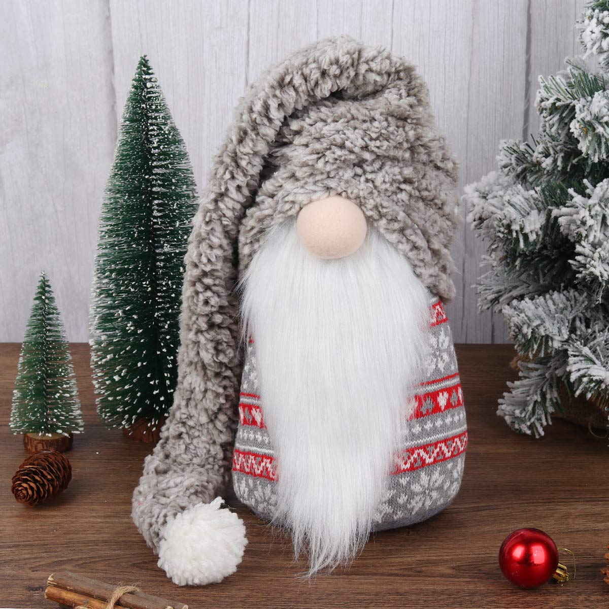 Christmas Gnome Plush 13 Inch Large Swedish Tomte Gnome Ornaments with Long Hat Holiday Scandinavian Christmas Decorations for Home (Grey, Nose Without Light)