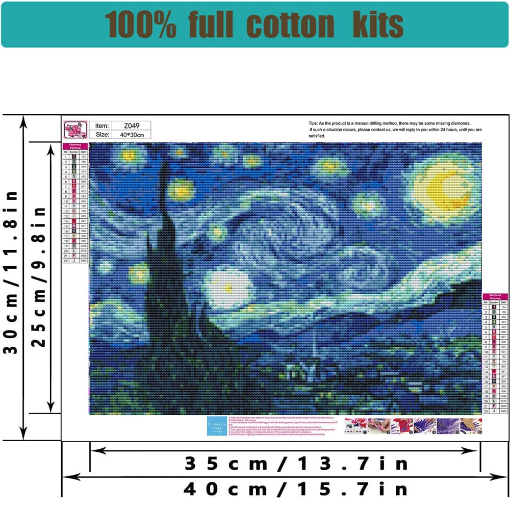 Stamped Cross Stitch Kits - Starry Night of Van Gogh Embroidery Kits for Beginners Adults,11 CT Patterns Dimensions Counted Cross Stitch Kits Arts Craft Kits 12 x 16inch