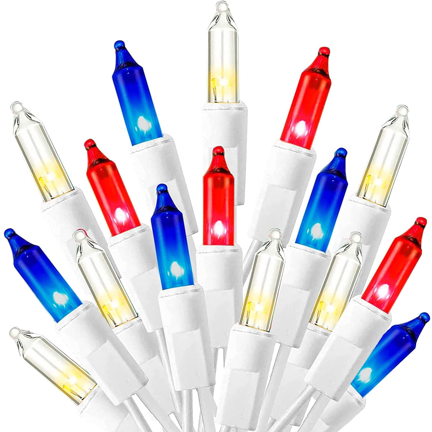 Red White and Blue 4th of July Lights, 20FT 100 Count Incandescent Patriotic Mini String Lights, Waterproof Independence Day Decorations for Outdoor Indoor Christmas Party Decor