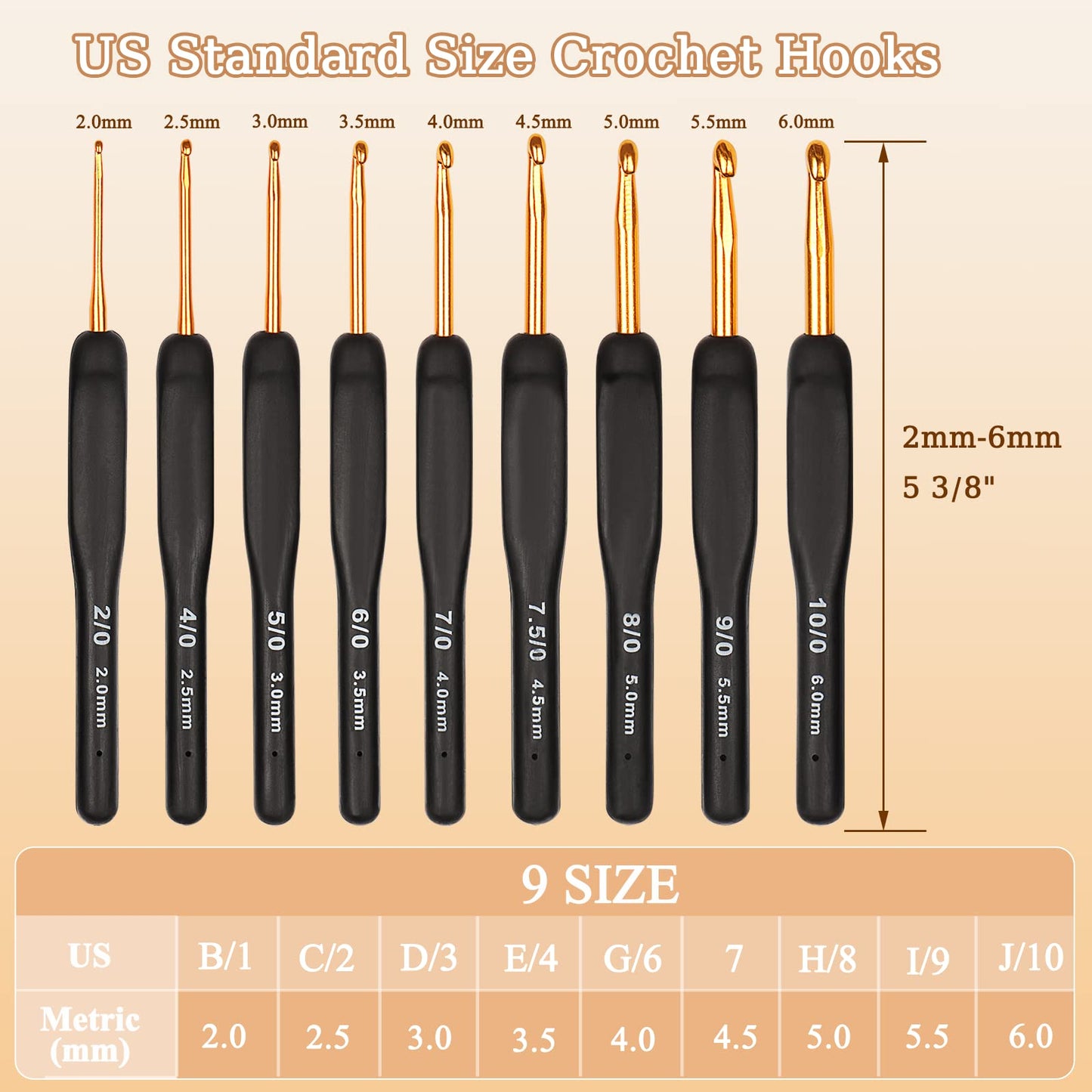 31pcs Crochet Hook Set, Black Gold Crochet Hooks Ergonomic with Grips for Arthritic Hands, Crochet Needles Set with Knitting & Crochet Supplies, Ideal Crochet Gift for Crochet Beginner Lover