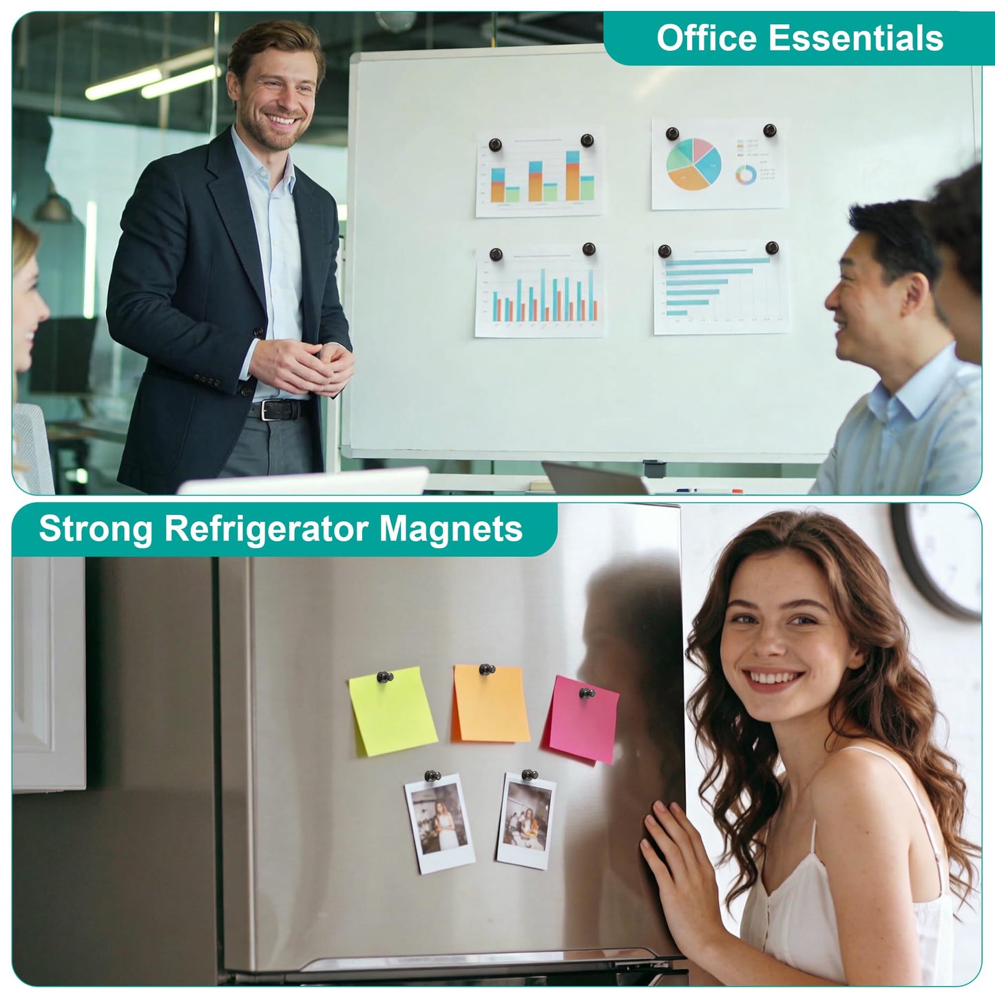 Tiergrade Metallic Magnets, Refrigerator Magnets, 20 Pack Black Magnetic Push Pins, Strong Fridge Magnets, Multi-use Whiteboard Magnets Perfect for Kitchen Office Classroom