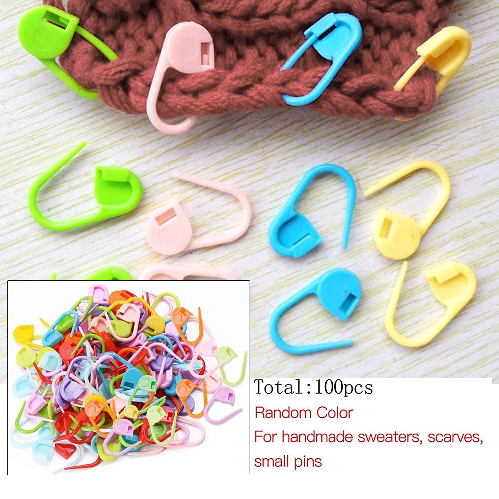 18 PCS Knitting Stitch Holders,6 Sizes Yarn Stitch Holder Set for Crochet Knitting Needle Aluminum Stitch Holders Safety Pins with 100 Locking Stitch Markers