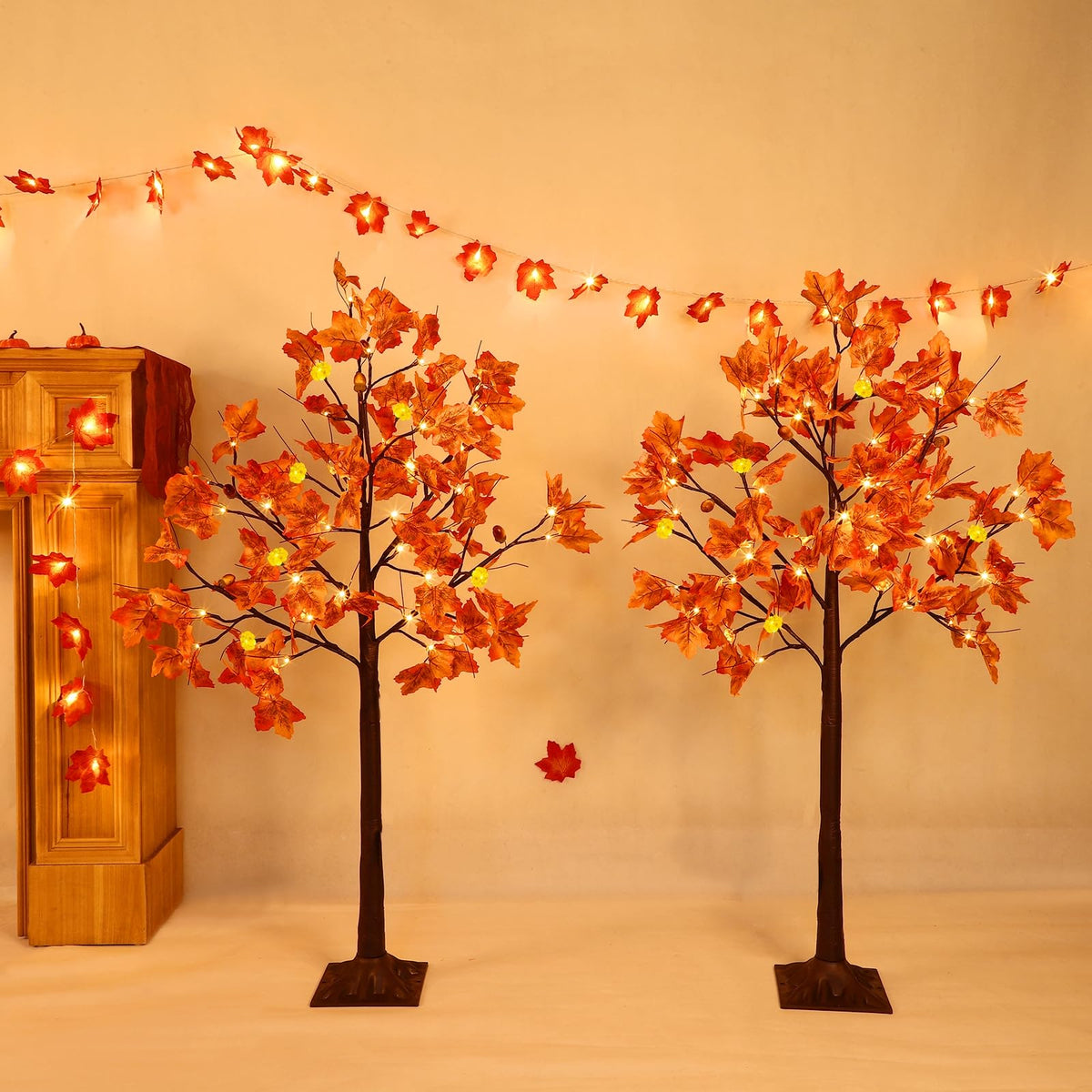 Remote Control&Timer - 2Pack 4 Ft Prelit Lighted Fall Maple Tree 96LED