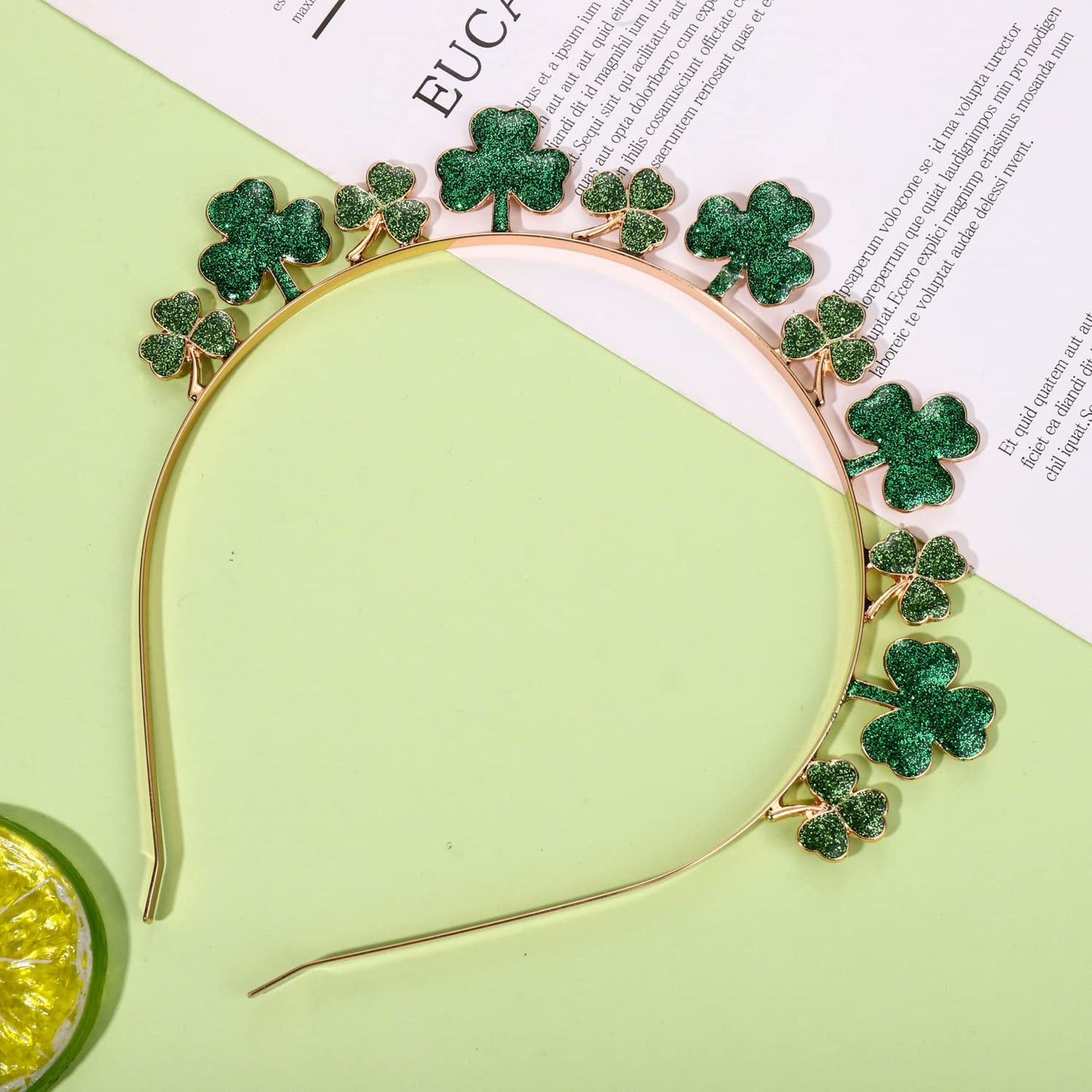 St. Patrick's Day Headbands, Glitter Rhinestone Shamrock Headbands Lucky Irish Hairbands St Patrick's Day Accessories Party Favors Gifts (Shamrock)