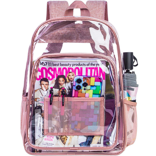 AGSDON Clear Backpack, Heavy Duty Transparent Bookbag, See Through PVC Backpacks for Women - Pink
