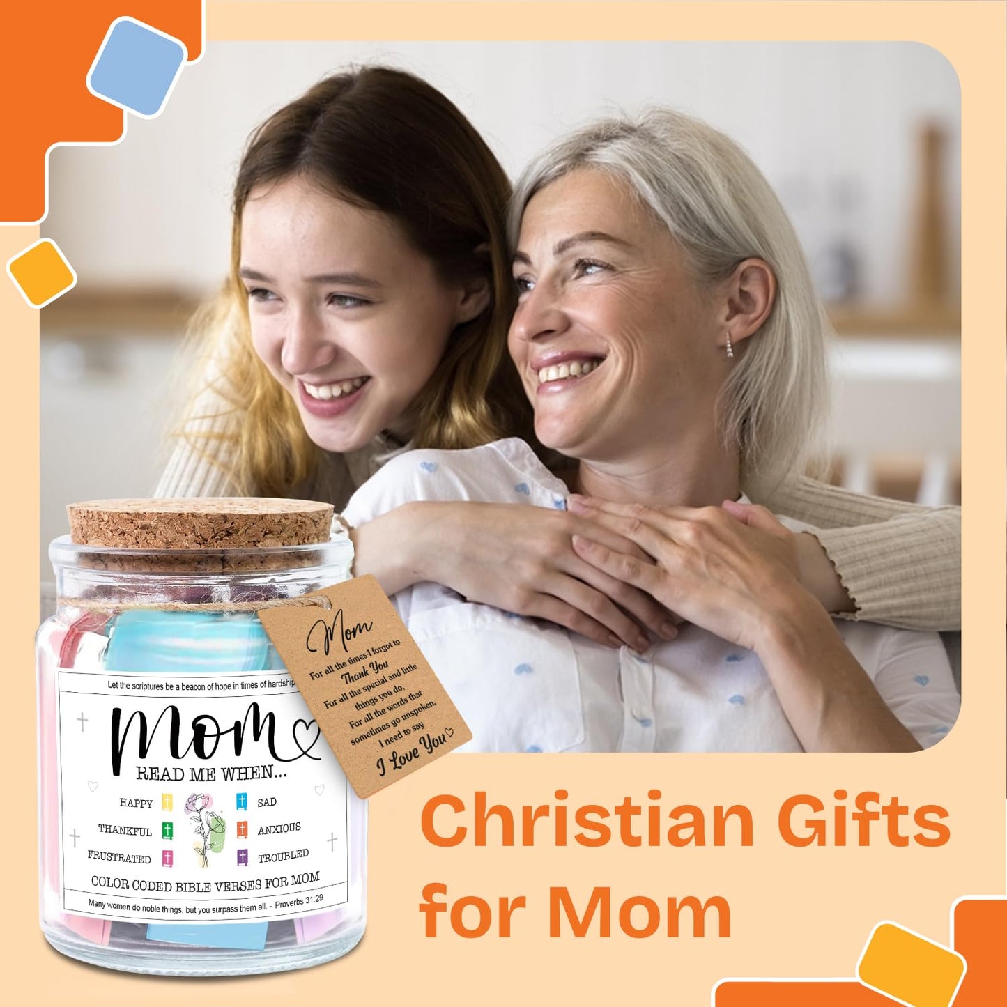 NewEleven Mothers Day Gifts For Mom, Mom Gifts From Daughters Son on Mother Birthday, Bible Jar, Christian Gift for Wife, Thank You Gift Decorative Inspirational Scripture Jar with 92 Bible Verses