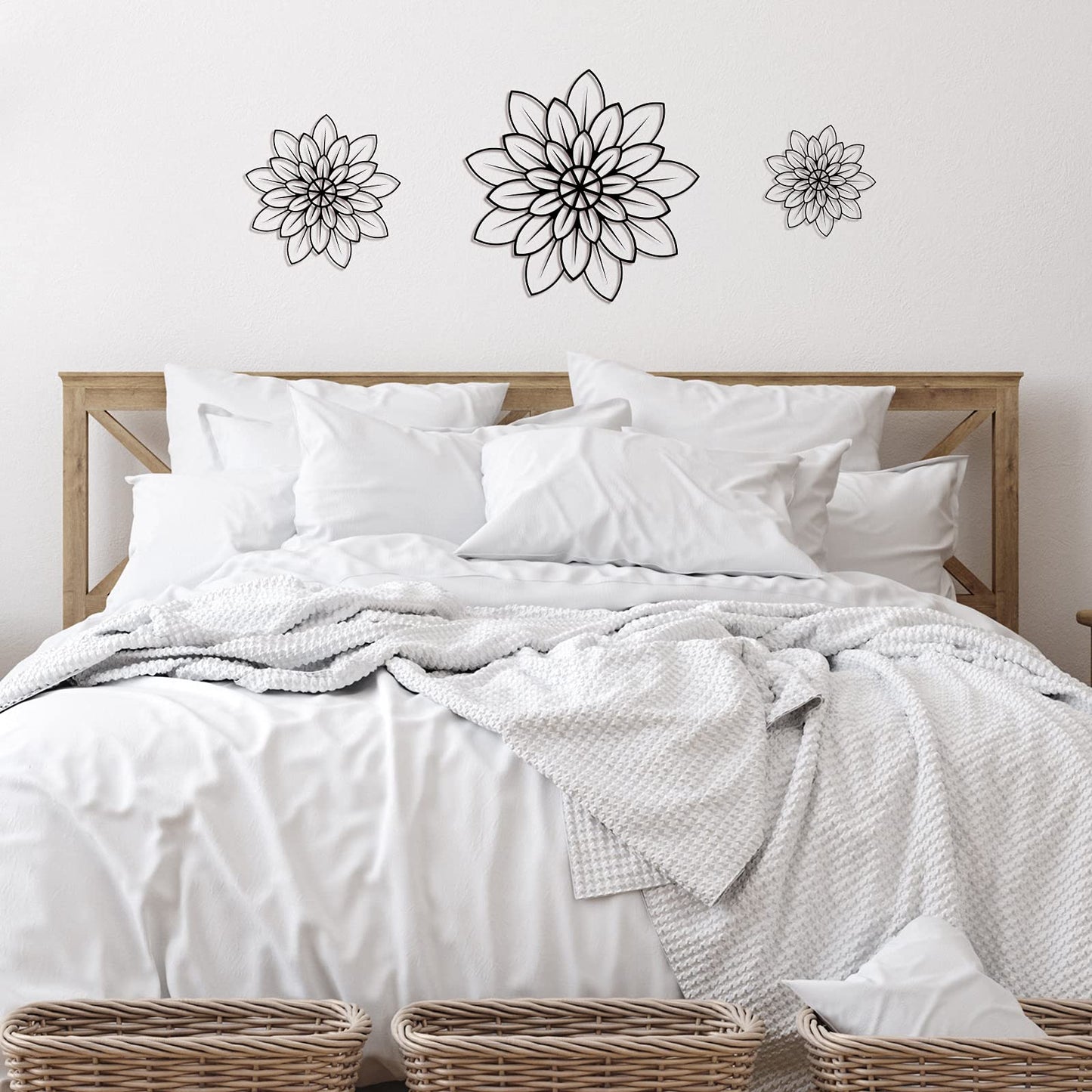 3 Pieces Metal Wall Art Metal Flowers Wall Decor Metal Wall Art Floral Home Decoration for Bedroom Living Room, Bathroom, Kitchen, Outdoor (Black)