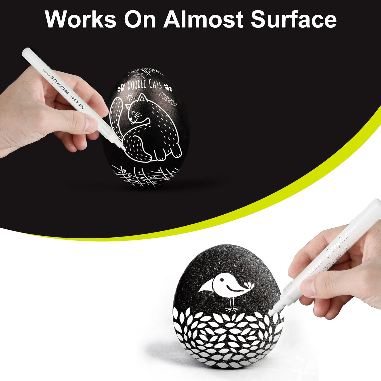 SFAIH Acrylic White Paint Pens - 8 Pack 2-3MM Medium Tip & 0.7MM Extra Fine White Paint Marker for Rock Painting, Wood, Metal, Fabric, Plastic, Canvas, Glass, Ceramic, Diy Crafts