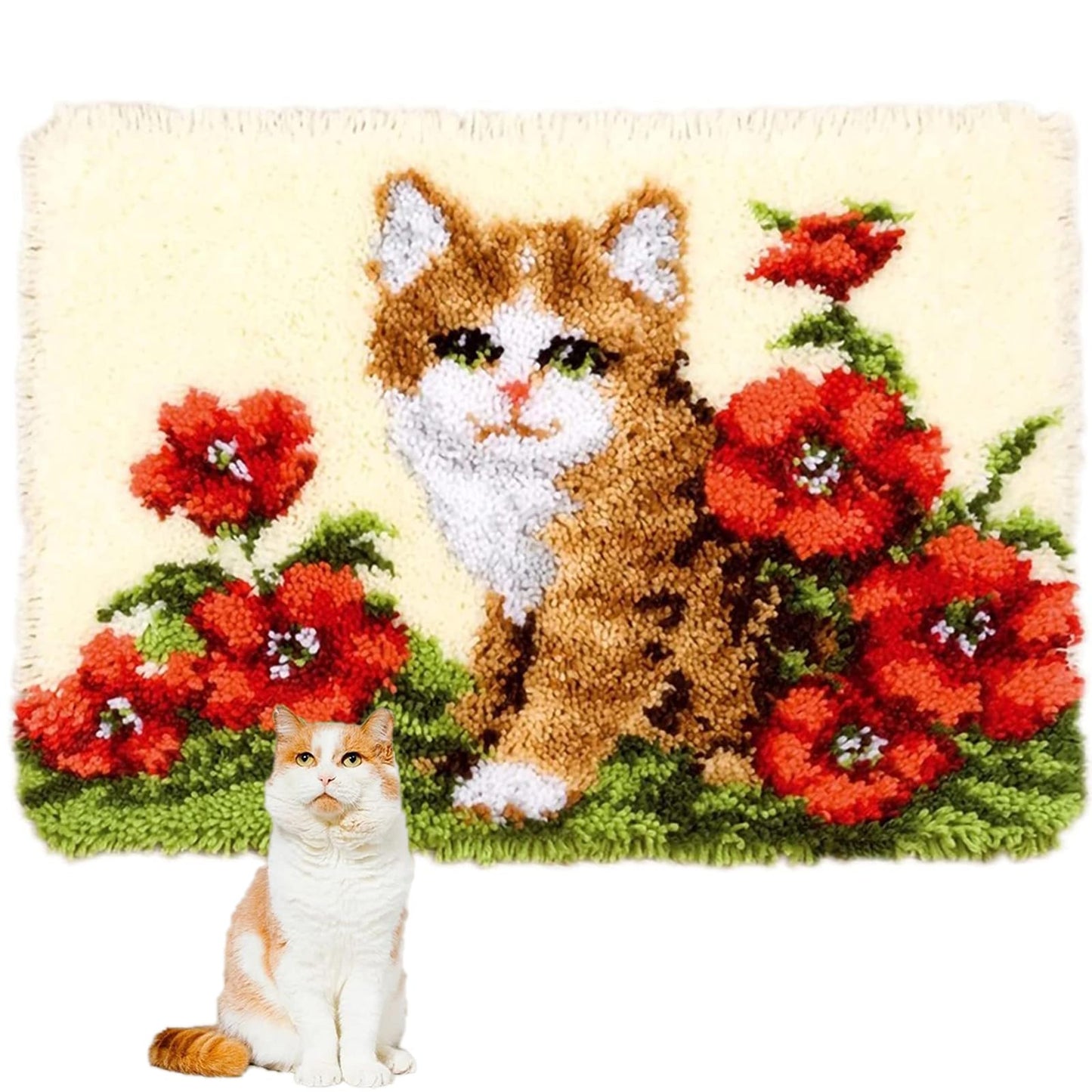 Latch Hook Kit Rug, Latch Hook Kits Cat with Pre-Printed Pattern for Adults and Kids 52X38cm/20.4 Inch X15 Inch