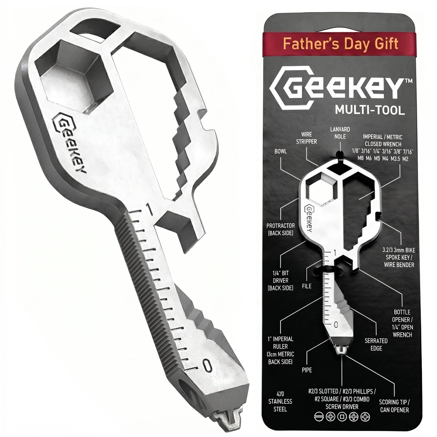 Geekey Keychain Multitool – Key Tool with 16+ Functions | Bottle Opener Keychain, EDC Multitool, Screwdriver, Wrench, Box Cutter | Good for Travel, Outdoor, Hiking | TSA Safe