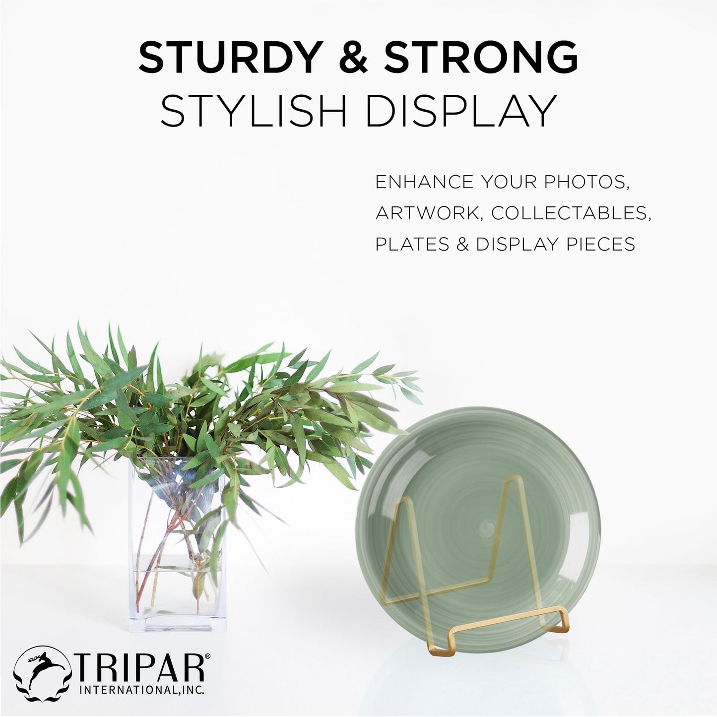 Tripar Square Metal Wire Stand, Gold Display (3 Inch Depth) Tabletop Easel Sleek & Modern Look - Perfect for Books, Plates, Photos & More