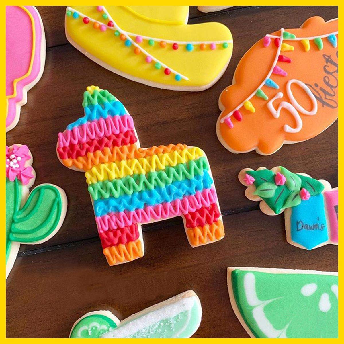 Heboland Fiesta Mexican Cinco de Mayo Cookie Cutter Set Party Decorations - 6 Pieces 4in Large Donkey Pinata Cactus Sombrero Taco Maraca Plaque Stainless Steel Fondant Molds