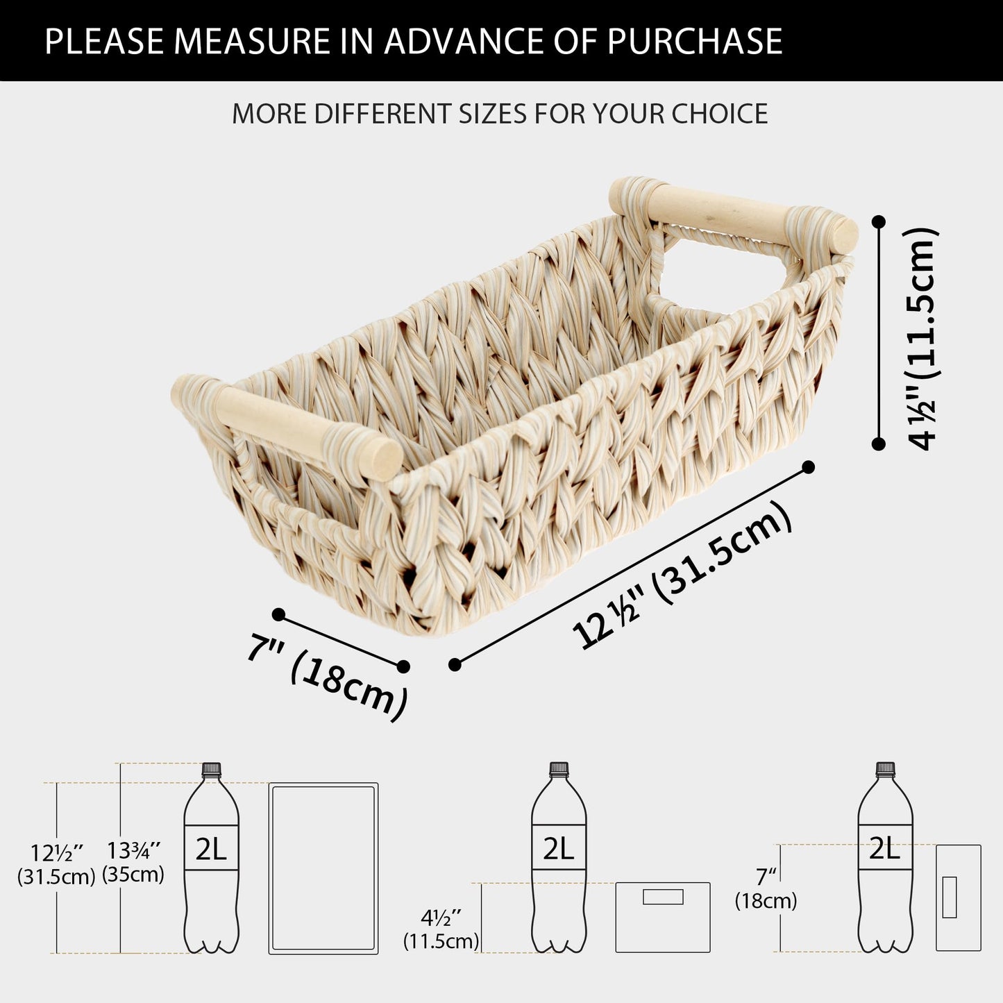 2-Pack Wicker Storage Baskets, Storage Baskets for Shelves, Trapezoid Wicker Baskets with Handles, Waterproof Woven Basket, Storage Baskets for Shelves, Butter Milk