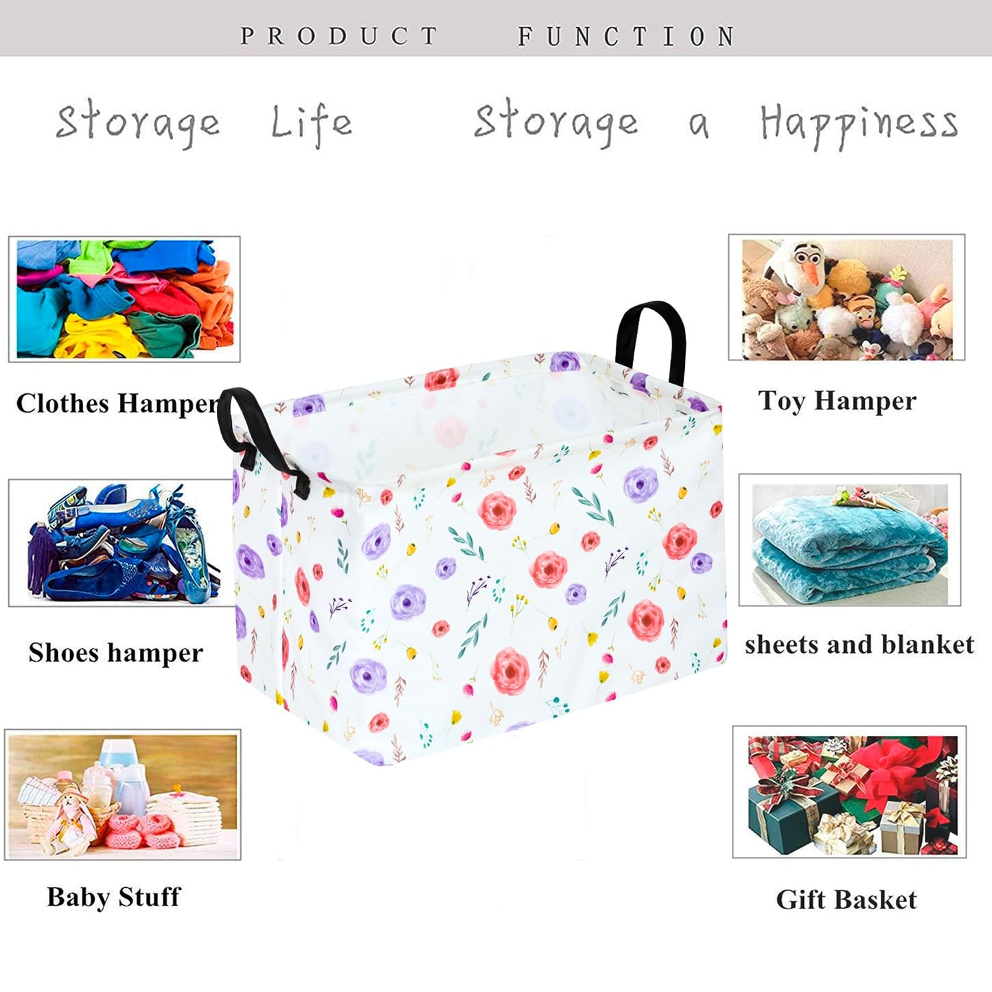 Rectangle Flower Patter Toy Bin Valentine's Day Gift Waterproof storage organizer for Nursery Hamper Home decor Closet Kids Bedroom Laundry Baby Gift Shelf Baskets