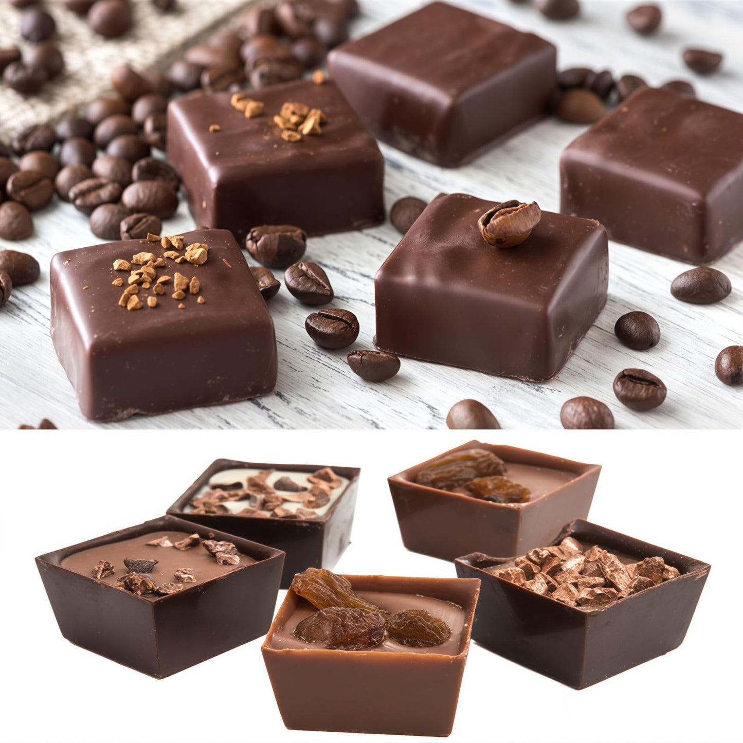 JOERSH 2PCS Square Silicone Caramel Hard Candy Molds for Chocolate, Truffles, Ganache, Jelly, Praline, Brownie, Butter, Ice Cube Tray