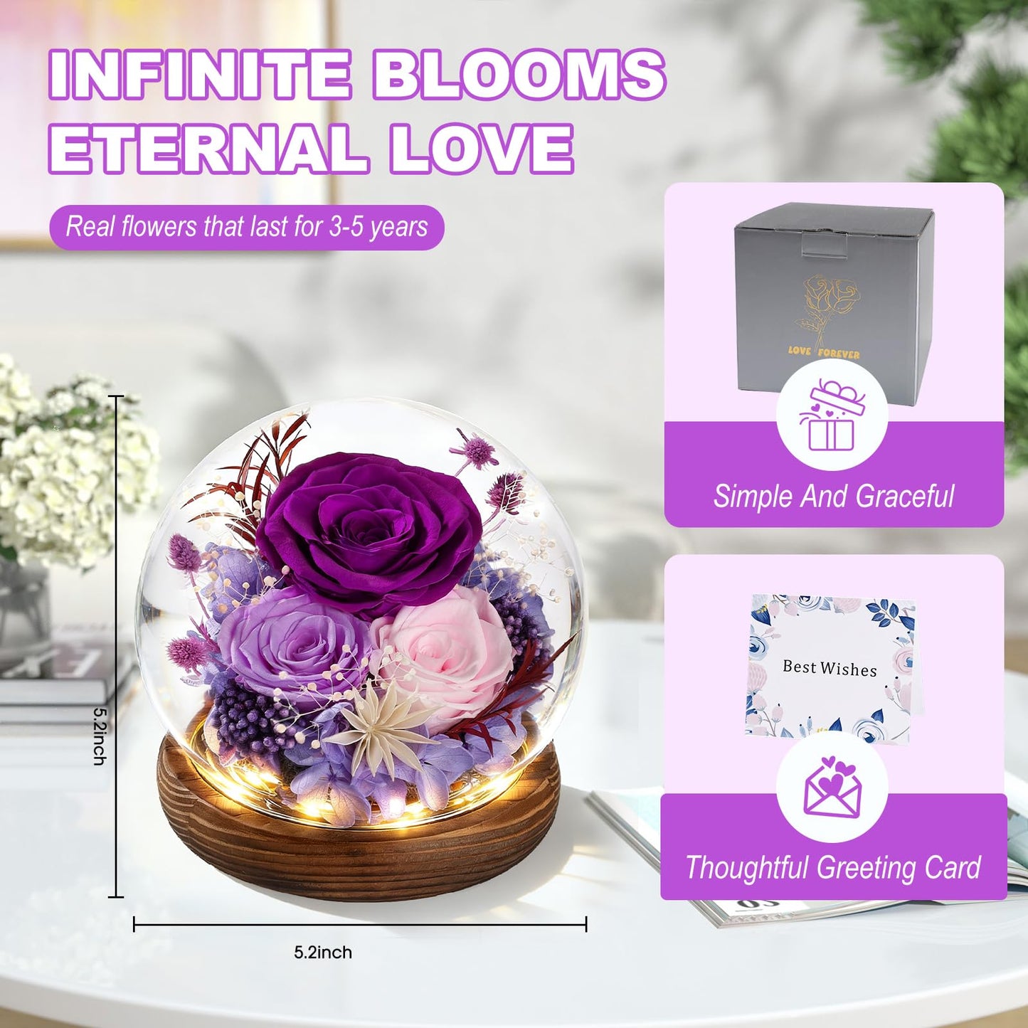 FIACO Gifts for Mom Flowers for Delivery Prime Birthday Gifts for Women Mothers Day Grandma Gifts Forever Preserved Flowers Fresh Eternal Rose in Glass Dome for Girlfriend Wife Her
