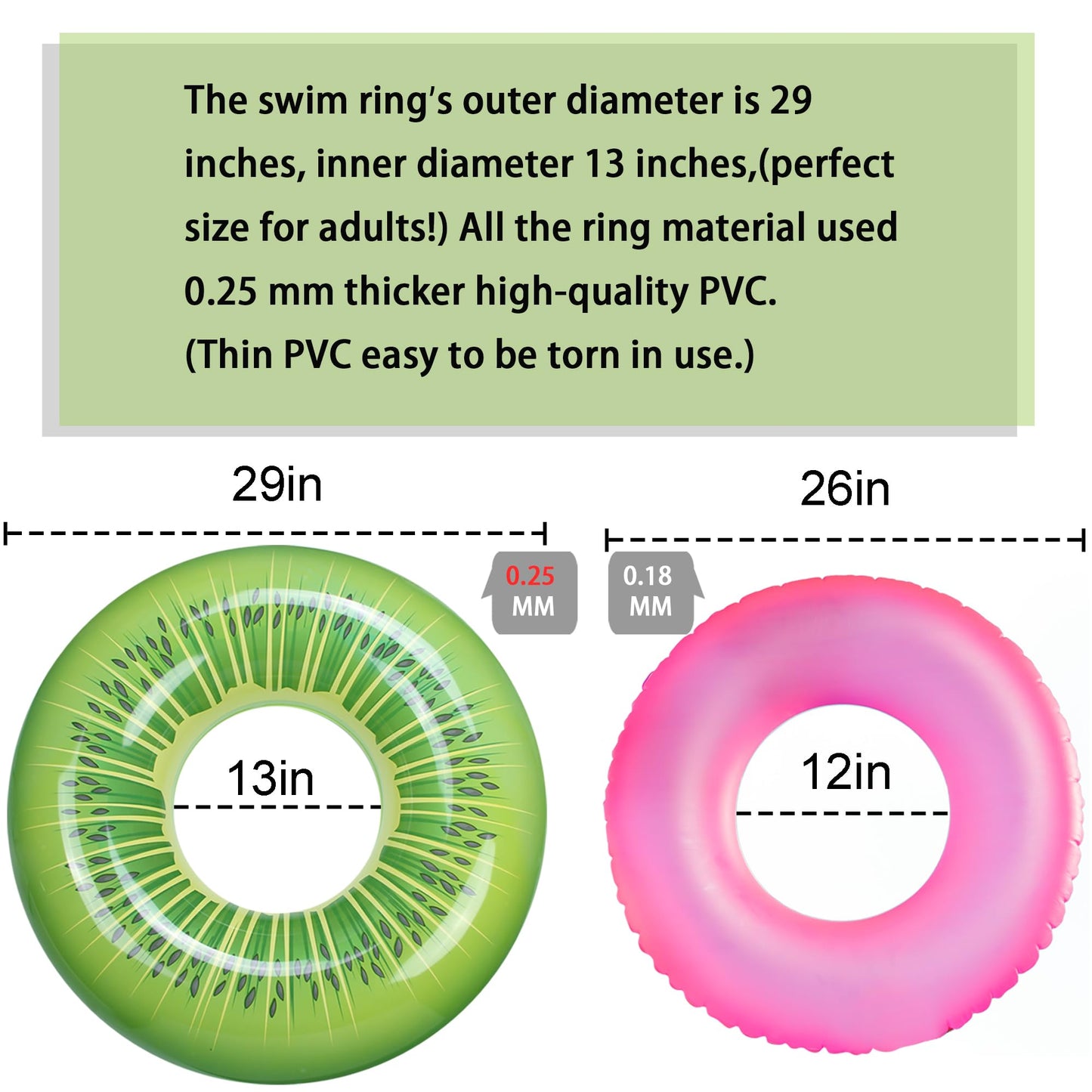 FindUWill 2 Pack Pool Floats, Pool Swim Tubes Rings, Inflatable Pool Floats Beach Swimming Toys with Beach Ball for Kids and Adults Raft Floaties