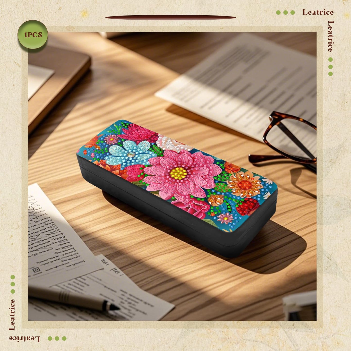 Leatrice Flower Diamond Art Kits for Adults Small Diamond Painting Kits Diamond Dots Gem Art Painting DIY Eyeglasses Case with Special Shaped Rhinestone for Beginner Women
