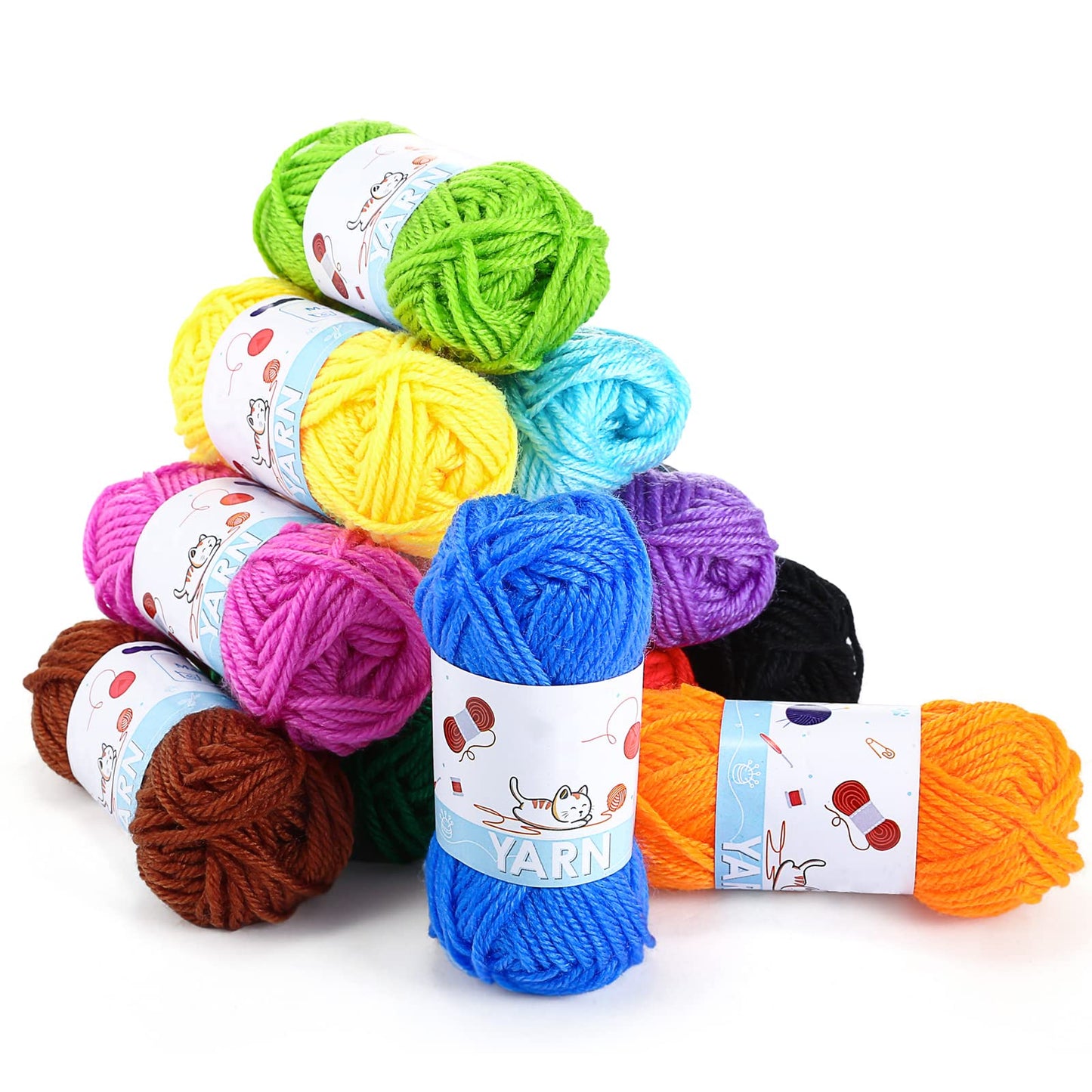 Yinsun 12 Acrylic Yarn Skeins Mini Craft Yarn, 12 Colors Starter Crochet Bulk Yarn for Child, Adult Knitting Crochet Crafts (12 x 15g)