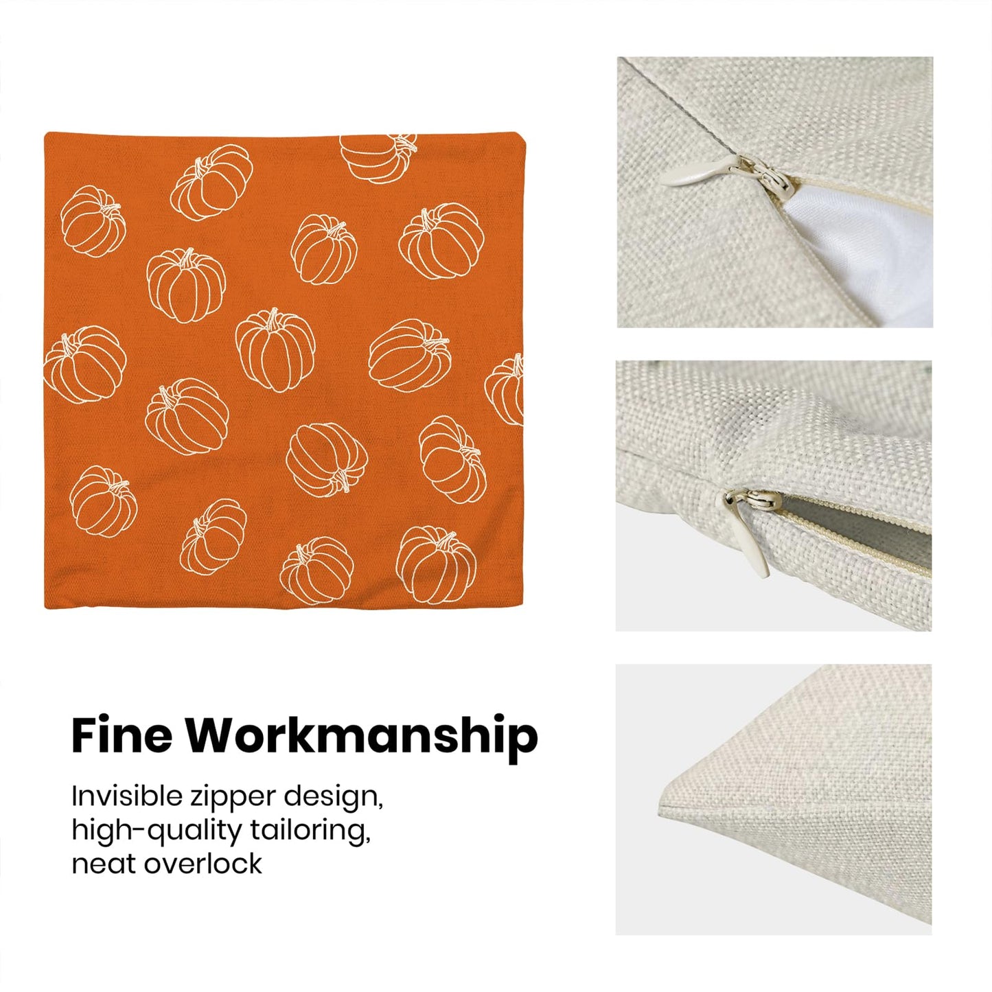 AEIOAE Fall Pillow Covers 20x20 Inch Set of 2,Burnt Orange White Pumpkin Throw Pillows Case,Autumn Outdoor Decorative Square Linen Farmhouse Harvest Decor Cushion Covers for Home Sofa Bed Couch