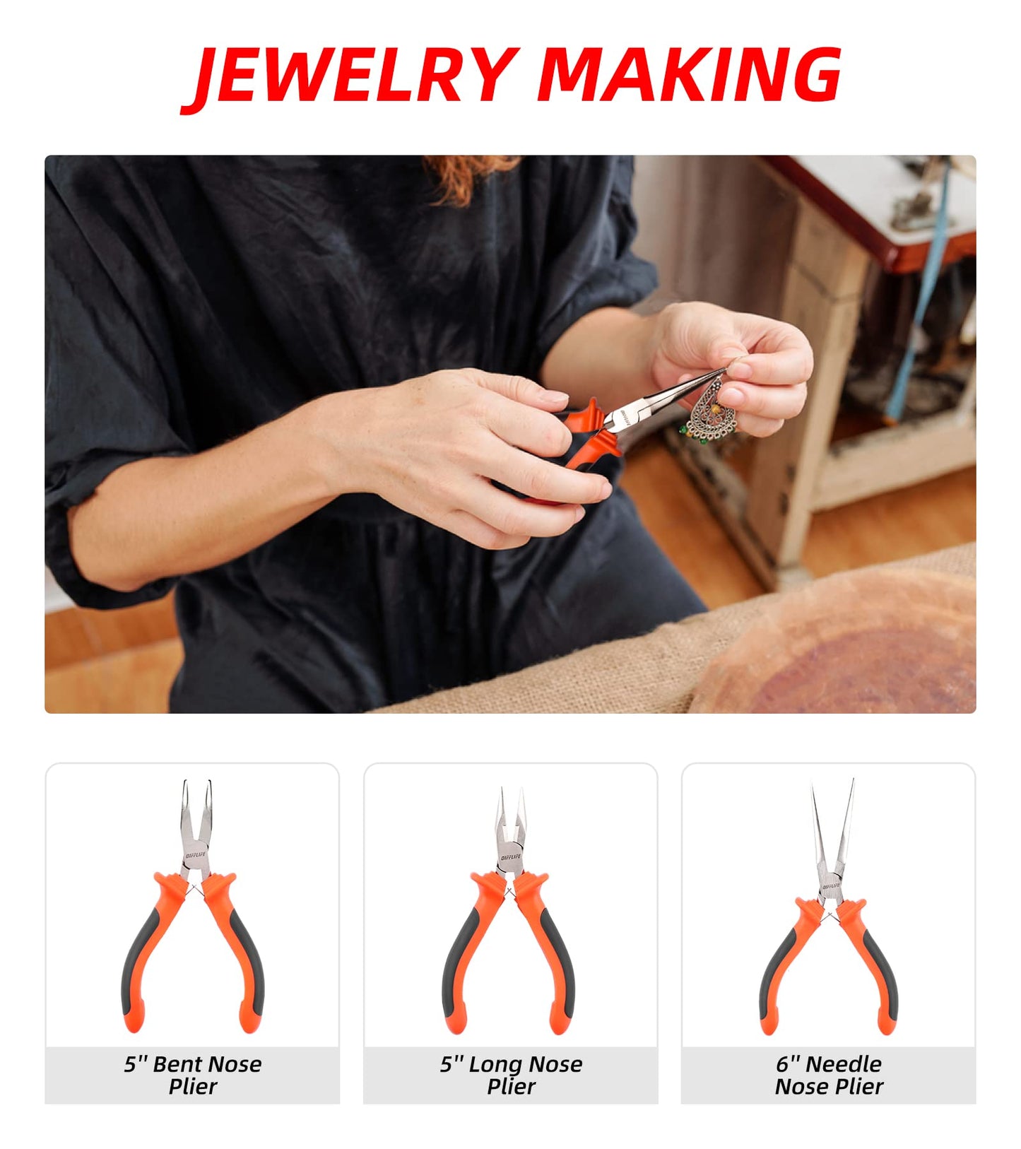 Mini Pliers Set,6-piece Needle Nose, Diagonal, Long Nose, Bent Nose, End Cutting and Linesman, for Jewelry, Making Crafts, Repairing Electronic Devices, with Pouch (6-Piece)