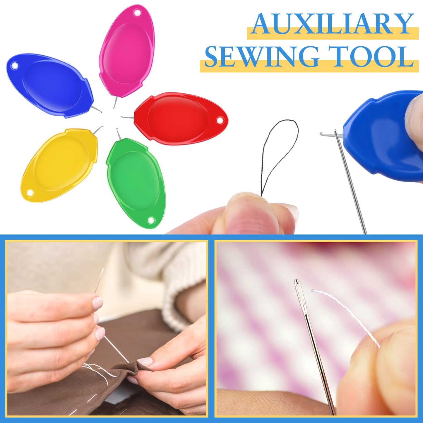 35PCS Needle Threaders for Hand Sewing, Sewing Machine Needle Threader Simple Thumb Shape with Clear Box for Craft Work, Sewing Machine, Embroidery Floss and Cross-Stitch - 5 Colors