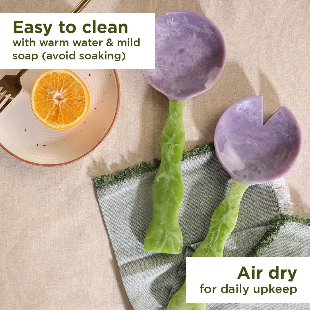 Lavender & Sage Resin Salad Servers | Set of 2 (12") Resin Serving Spoons for Salad & Serving | Durable, Stardy Kitchen Essentials | Kitchen Décor, Housewarming Gifts, Valentine Gift