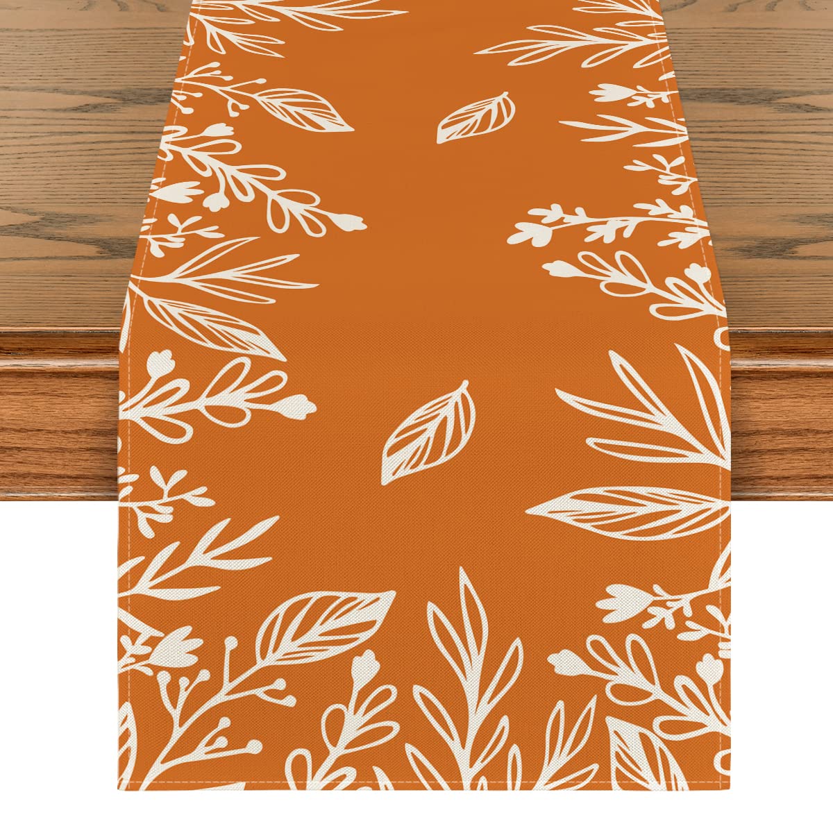 Orange Floral Fall Table Runner, Seasonal Autumn Kitchen Dining Table Decoration for Home Party Decor 13x48 Inch