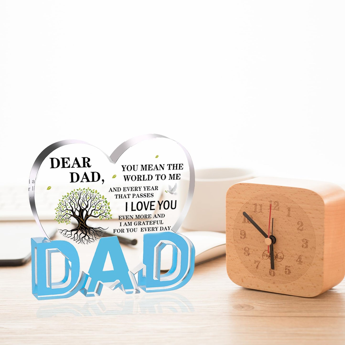 Fathers Day Dad Gifts, Dad Birthday Gifts - Acrylic Heart Plaque 3.9×3.7inch, Father's Day Present for Dad from Daughter Son Wife, Memorial Gift for Dad, Thank You Stuff for Father