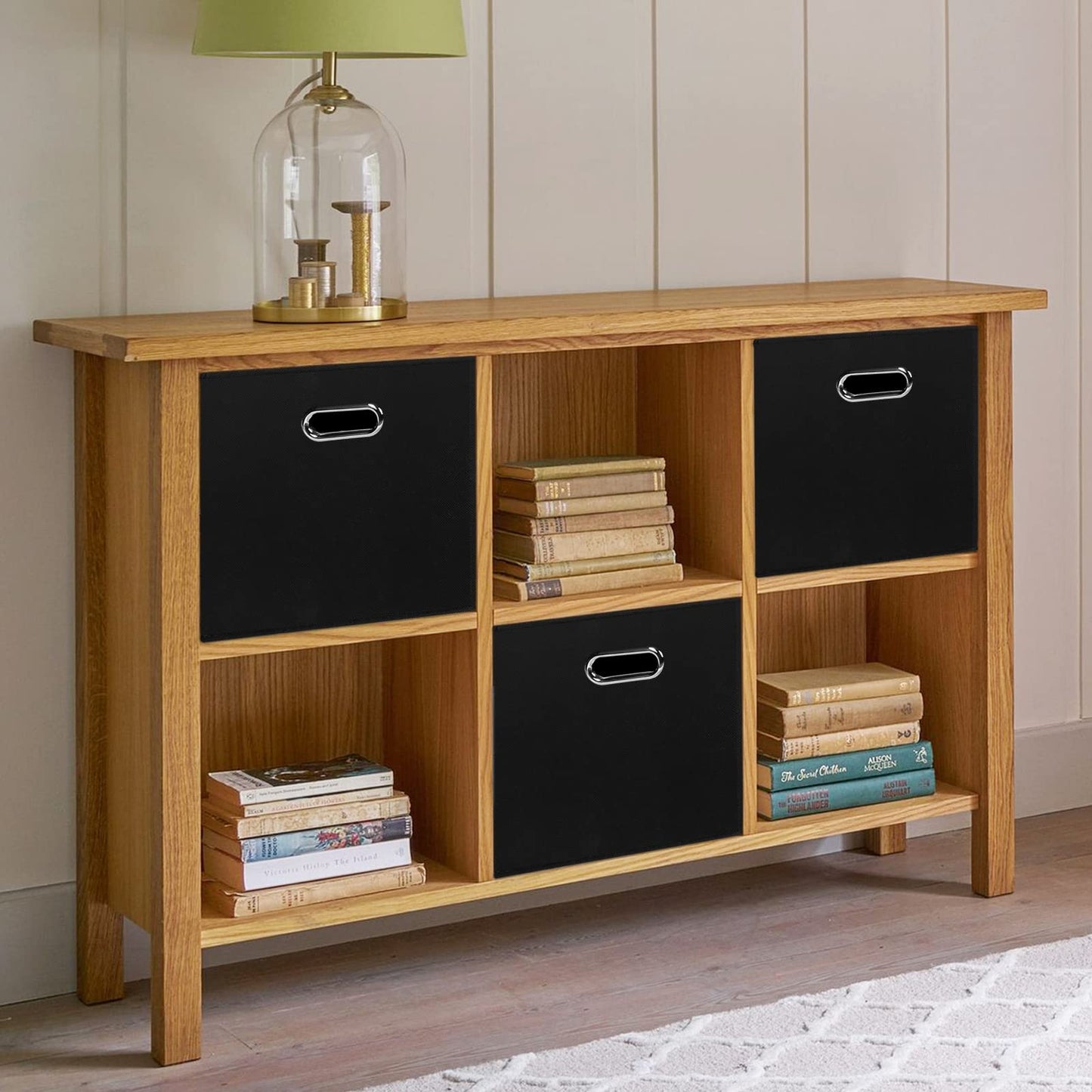 Black Foldable Storage Cubes Bins , Fabric Storage Box Cubes Organizer Baskets with Dual Handles for Home Organizer (Black)