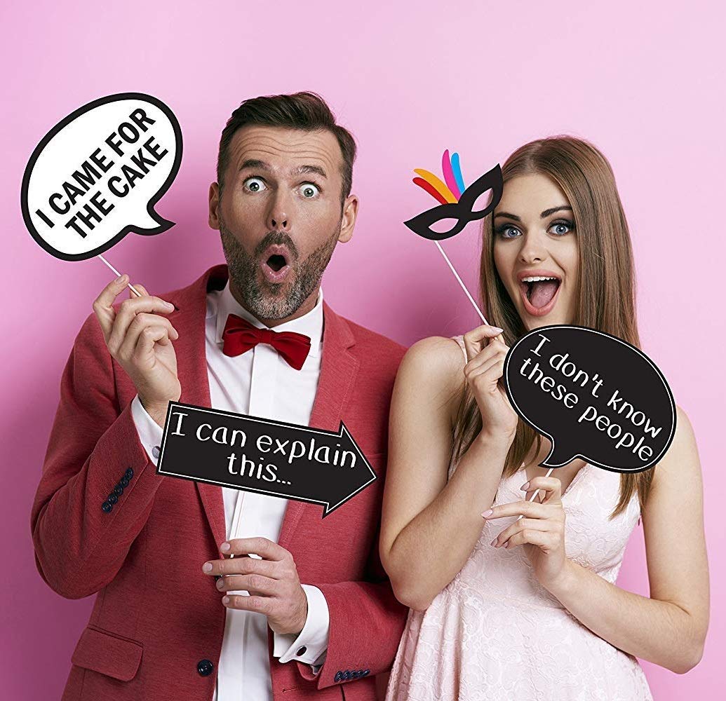Funny Birthday Photo Booth Props - 47 Pieces - Funny Birthday Party Supplies for Him or Her - Photo Booth Decorations, Favors and Gifts