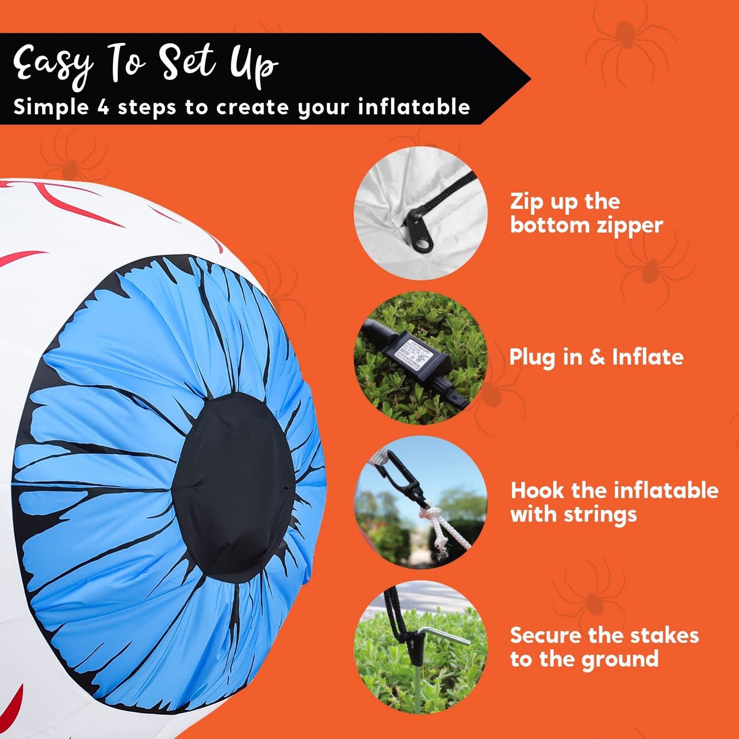 3Ft Halloween Inflatable Large Set of Eyes, Light Up Eyeball with Build-in LEDs, Blow Up Inflatable for Halloween Party Indoor, Outdoor, Yard, Garden, Lawn Decorations for Yard (Blue)