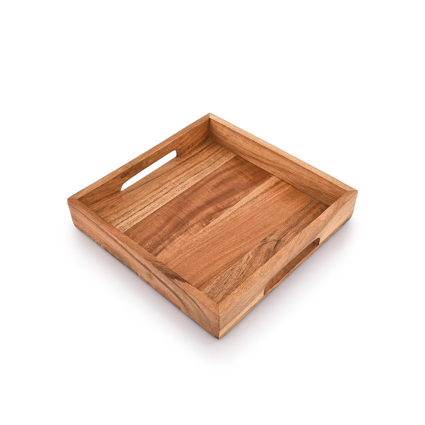 Acacia Wood Serving Tray with Handles,Wooden Serving Tray, Snack Tray, Breakfast Tray, Great for, Breakfast, Coffee |Size- 10" x 10" x 1.75"
