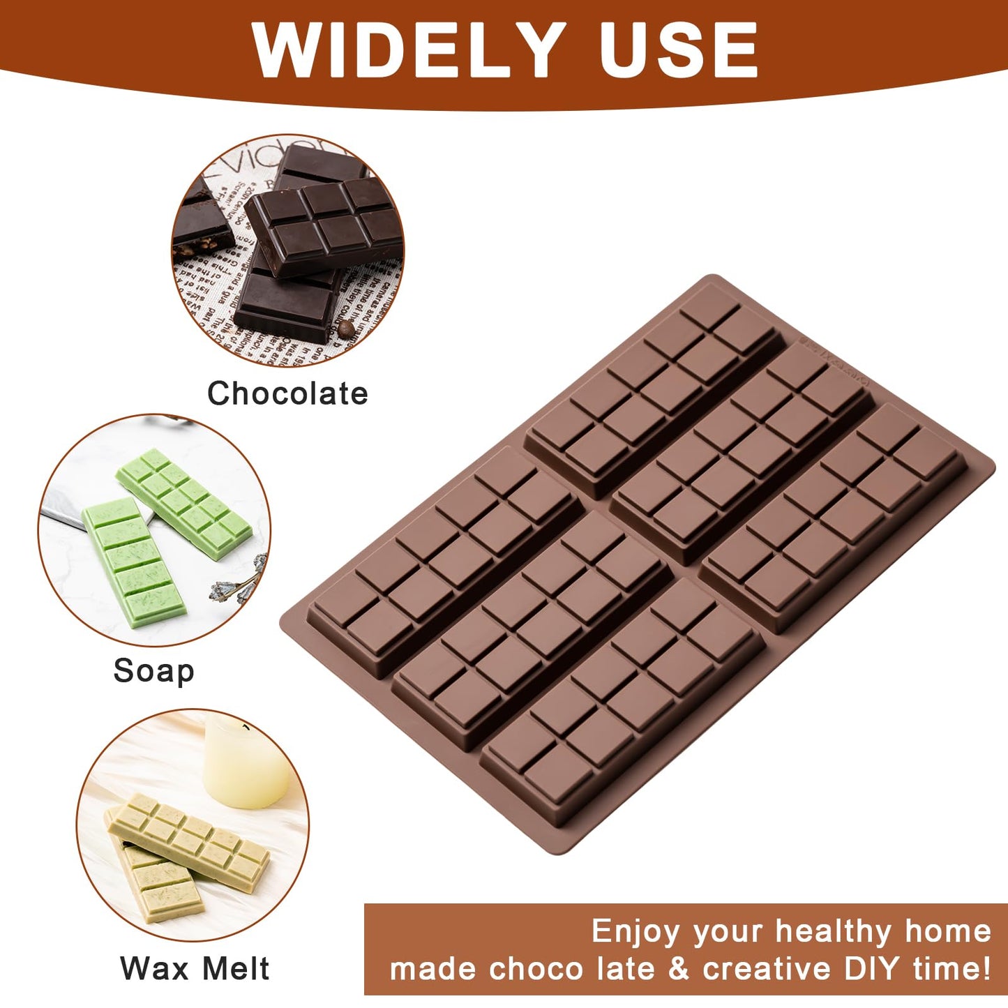 Husfunov Chocolate Bar Mold,Non-Stick Chocolate Molds, 100% Food Grade Silicone Deep Mold for Dubai Pistachio Rod, Candy, Snacks, Knafeh Pistachio Rod and More(10 Snap)