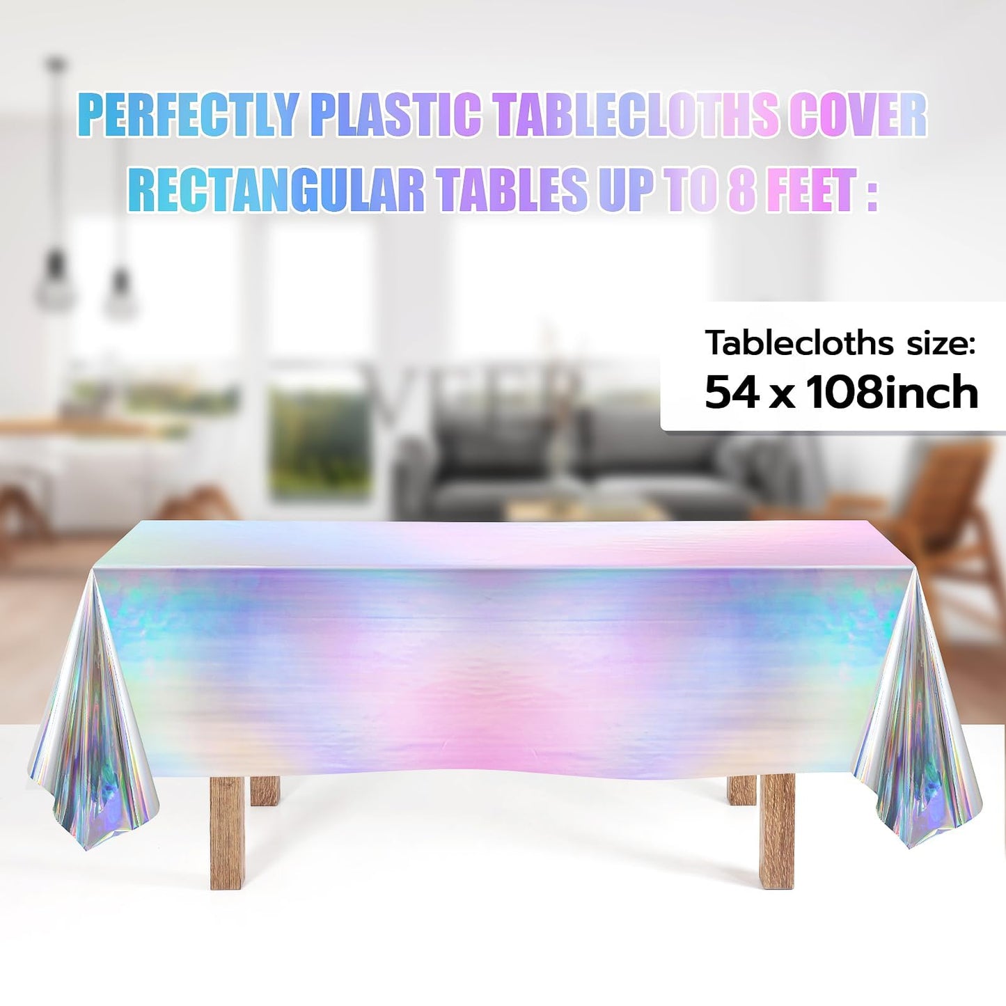 3 Pack Iridescent Tablecloth, 54" x 108" Birthday Party Table Cloths Iridescence Plastic Disposable Table Covers Iridescent Party Decorations, Birthday Decor Tablecloth for Buffet Table
