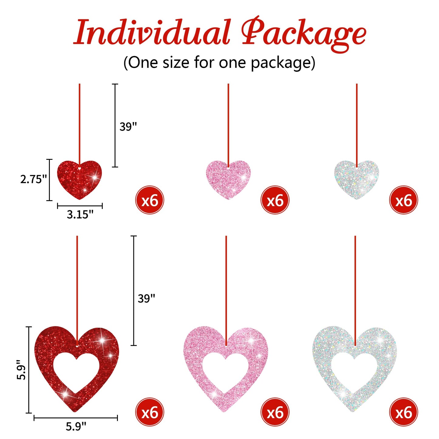 36 Pcs Valentine's Day Decorations Glitter Heart Hanging Swirls - No DIY Red Pink Silver Heart Hanging Decorations Party Decoration Swirls Ornaments for Valentines Day Party Supplies Decorations