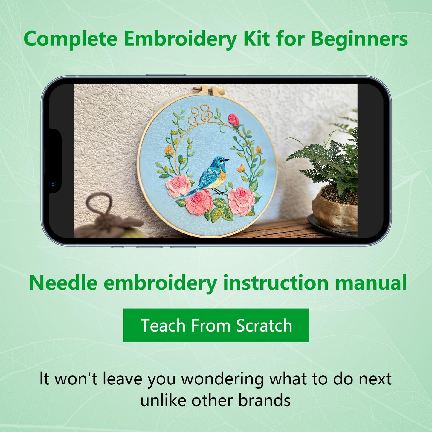 Embroidery Kit for Beginners Adults,Bird-Hummingbird Embroidery Kit Cross Stitch Kits for Beginner Easy to Learn Stitches Instruction Video Stamped Embroidery Pattern Flowers B2-2 Sets