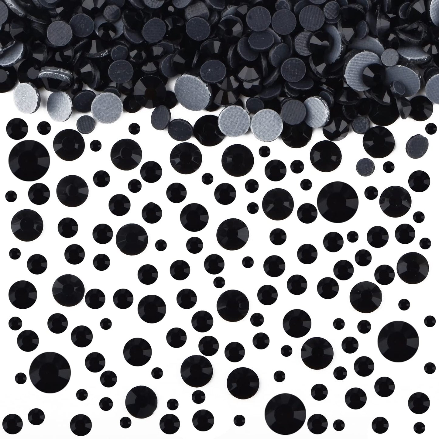 7000pcs+ Flatback Glass Hotfix Iron On Rhinestones Crystal for DIY Making with 1 Tweezer & 1 Picking Pen for Shoes, Clothes, Face Art, Bags, Manicure (Jet Black, 5-Sizes)