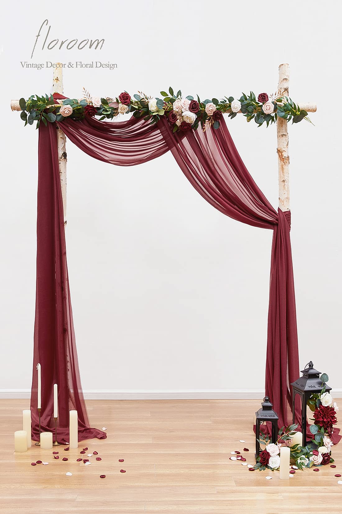 Wedding Arch Draping Fabric 2 Panels 20Ft Burgundy Chiffon Fabric Drapes Arbor Drapery Wedding Ceremony Reception Swag Dark Red Decorations