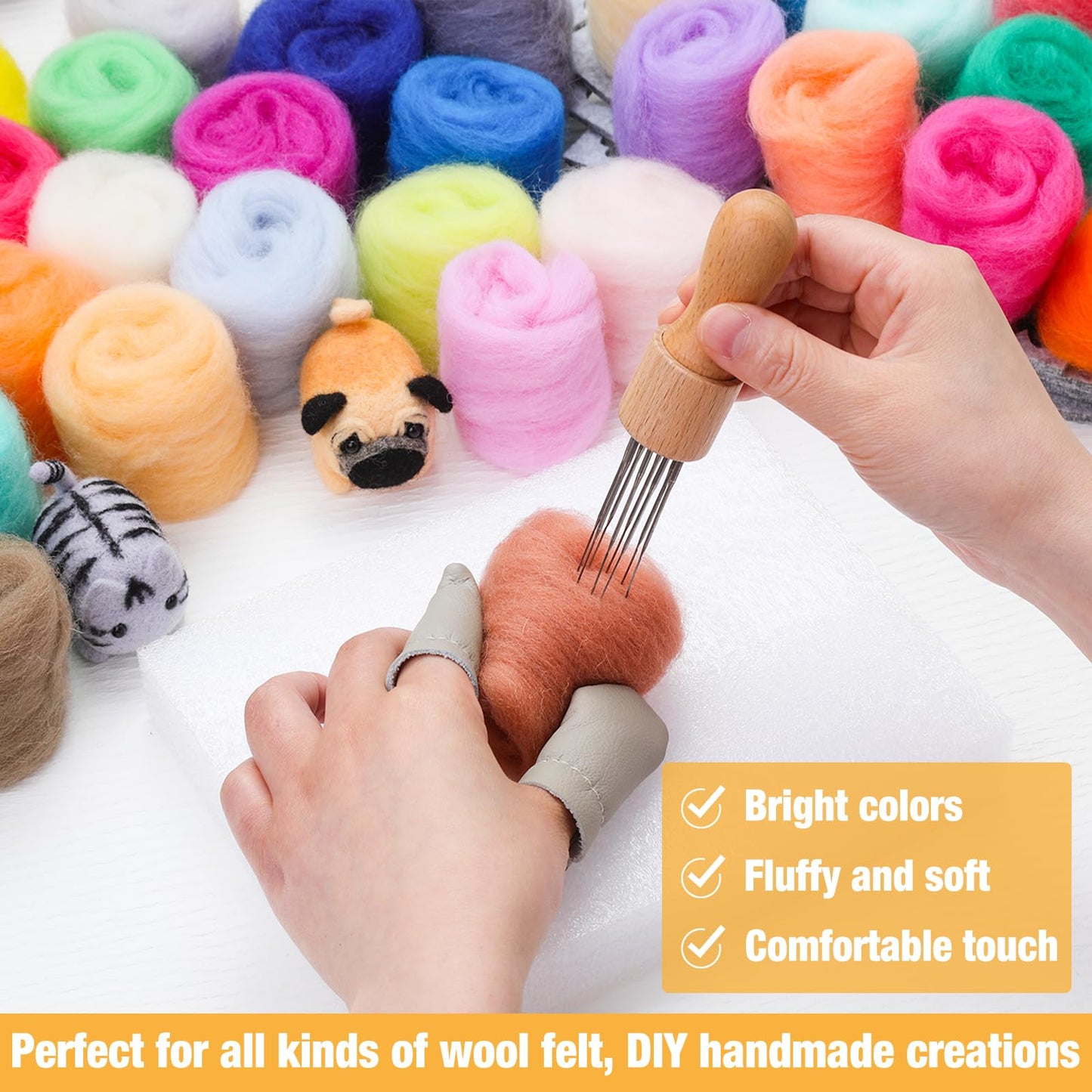 Needle Felting Starter Kit,Wool Roving 40 Colors Set, Wool Felt Tools with Instruction Included for Felted Animal Needle Felting Supplies
