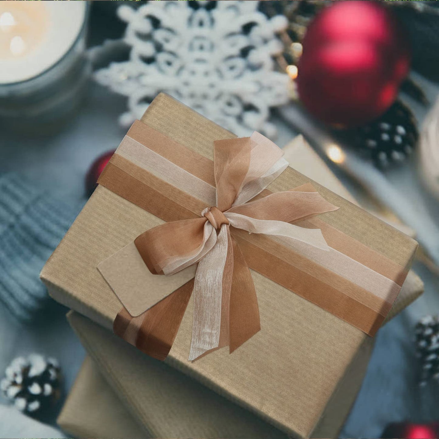 Showin 5 Rolls Organza Ribbon 1" x 25 Yd Each Roll, Fall Sheer Chiffon Ribbon, Transparent Sheer Ribbon for Gift Wrapping, Bouquet, Wedding, Party Decoration