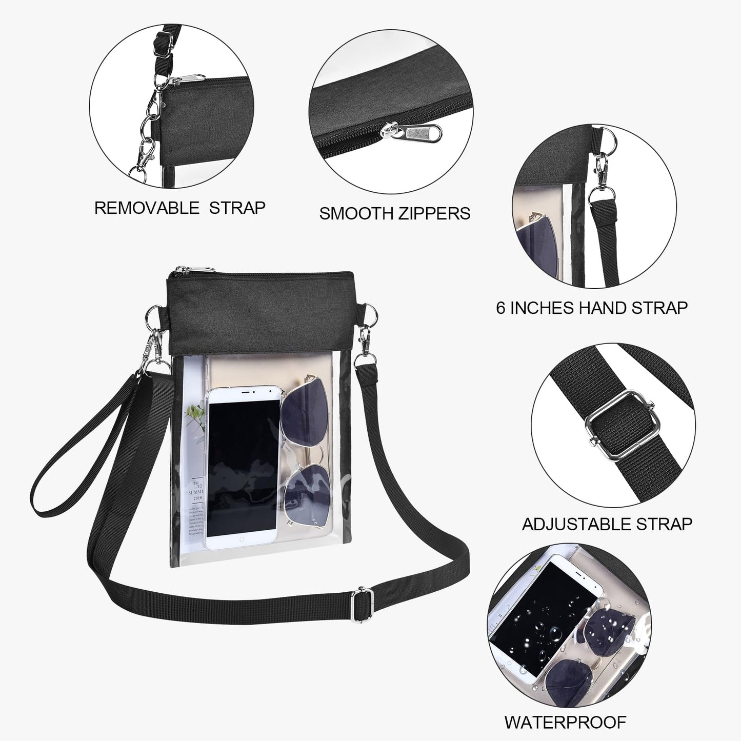 USPECLARE Clear Crossbody Purse Bag Stadium Approved Clear Tote Bag for Work Concert Sports(Clear Black)