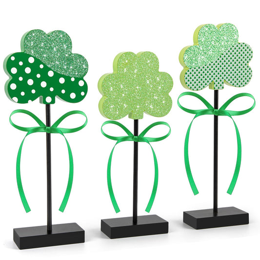 3 Pieces St. Patrick's Day Tiered Tray Decor, St. Patrick's Table Decor Shamrock Wooden Set, Irish-Themed Shamrock Decor, Green Lucky Shamrocks for Home Decor (Light Green)
