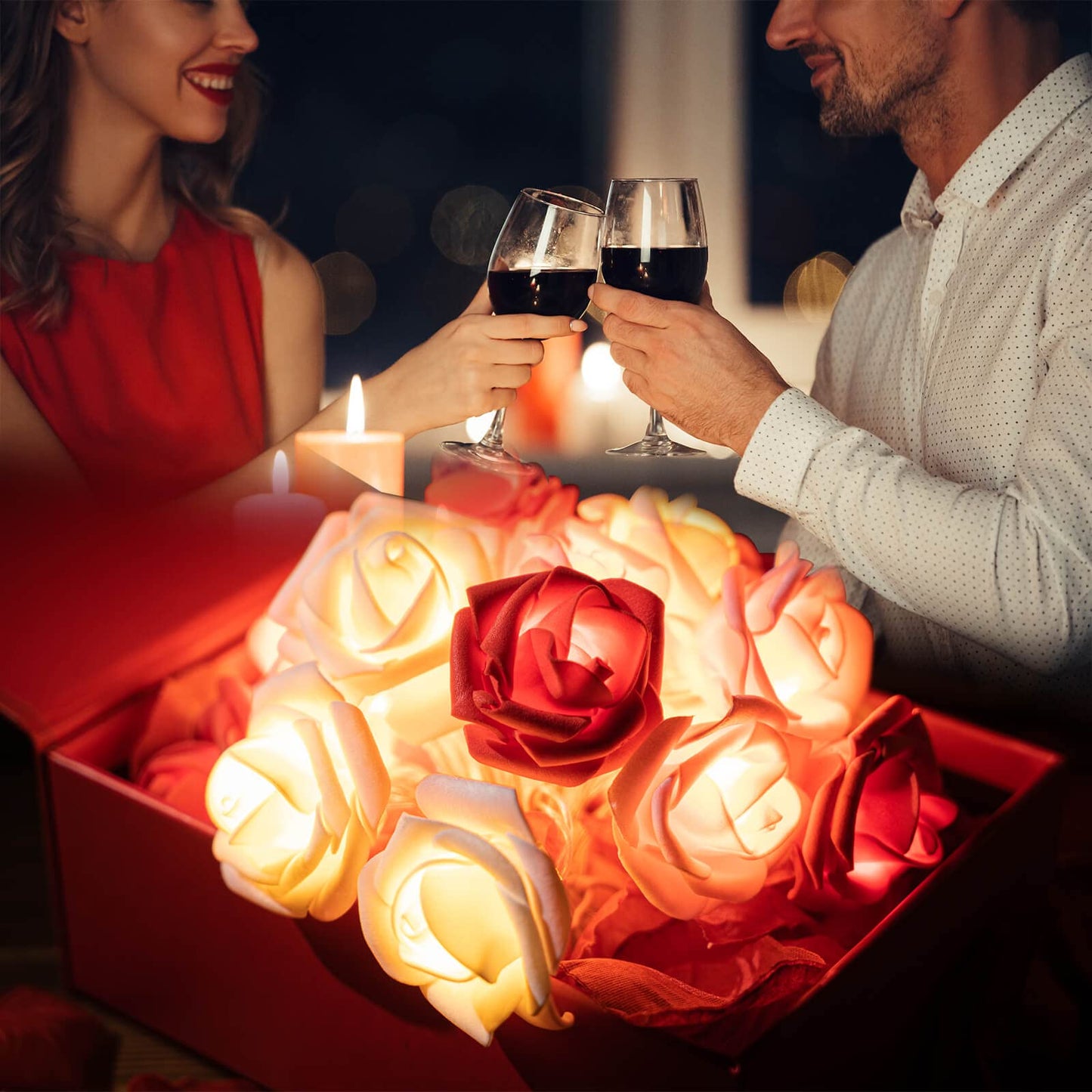 Rose Flower String Lights, 20 LED Battery Operated Romantic Red Pink White Rose Lights, 10Ft Artificial Flowers Garland Led Lights for Valentine's Day Wedding Indoor Outdoor Festival Party Decor