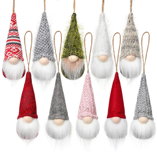 Christmas Tree Hanging Gnomes Ornaments Set of 10, Swedish Handmade Plush Gnomes Santa Elf Hanging Home Decorations Holiday Decor