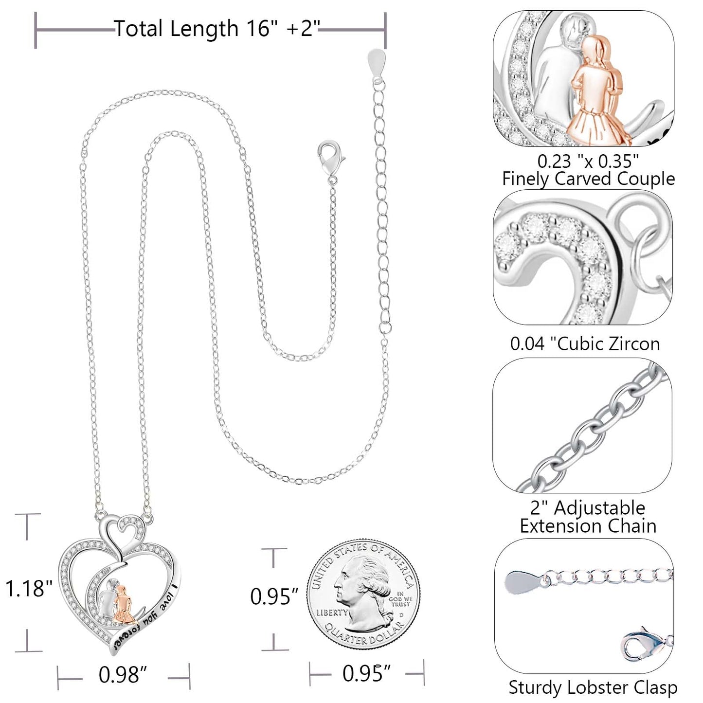 GemJelry Mothers Necklace Gifts for Mom from Daughter Son, I Love You Mom Necklace Heart Pendant Rhinestone Jewelry with Box Birthday Mothers Day Gifts for Women