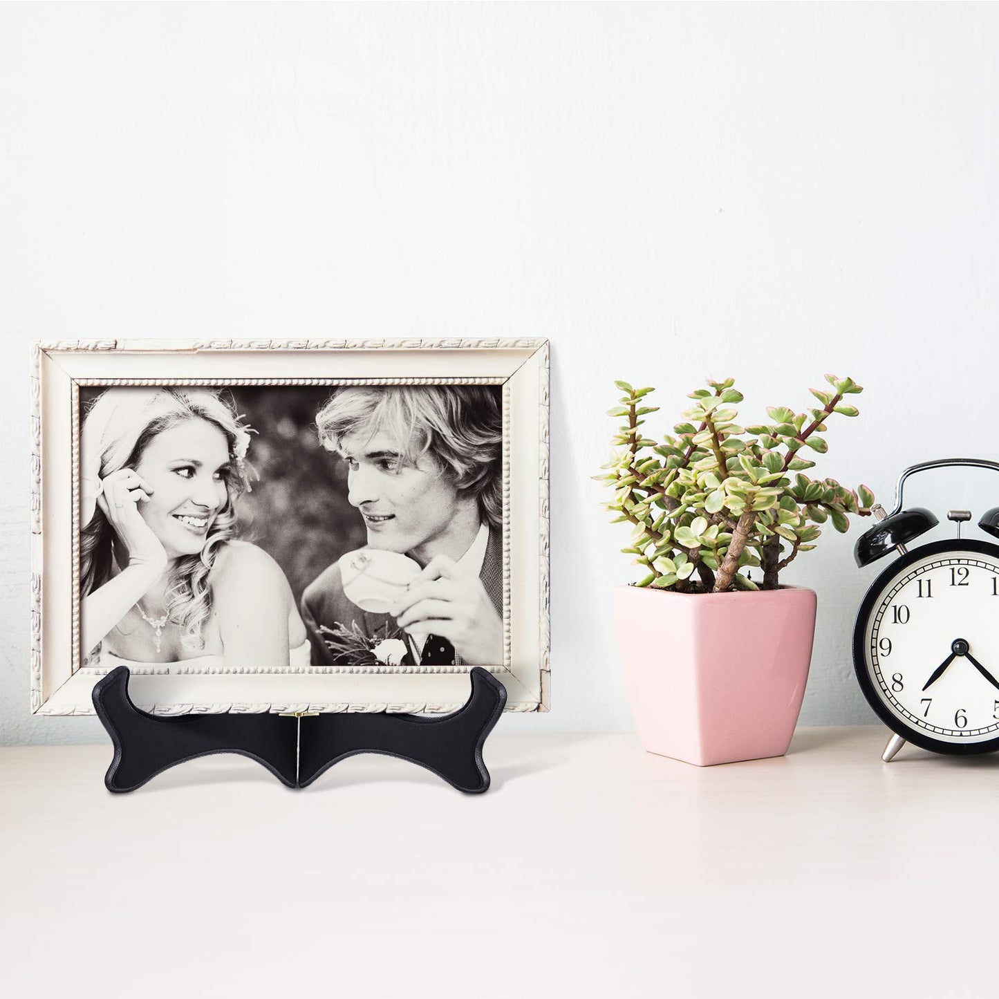 Tatuo 4 Packs Wooden Display Stand Decorative Plate Stands for Display Picture Frame Stand Holder Easels (5 Inch, Black)